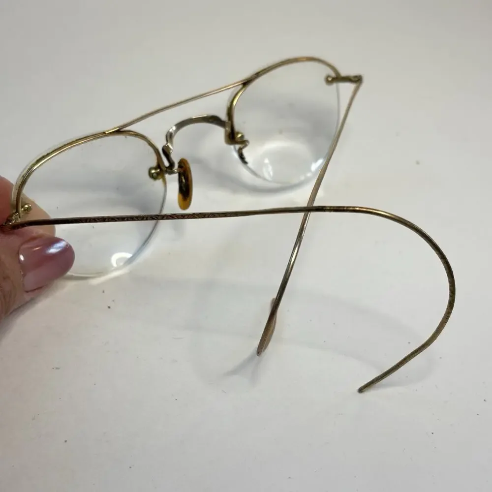 Antique Bausch & Lomb 1/10 12K GF Rimless Round Eyeglasses Bifocals w Case
